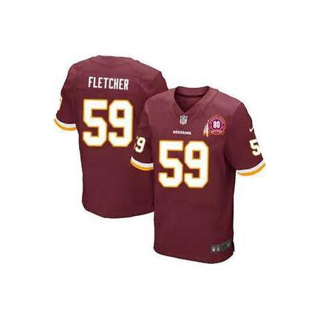 [Elite] London Fletcher Football Jersey -Washington #59 Football Jersey(Red with 80 Anniversary Patch)