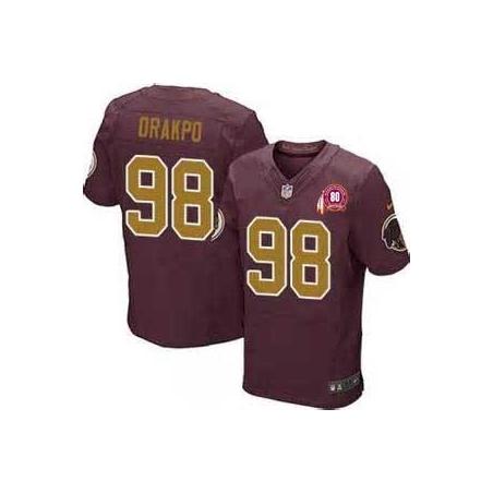 [Elite] Brian Orakpo Football Jersey -Washington #98 Football Jersey(Red 80 Anniversary with Patch)