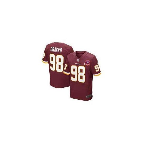 [Elite] Brian Orakpo Football Jersey -Washington #98 Football Jersey(Red with 80 Anniversary Patch)