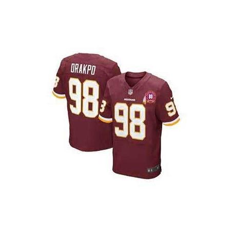 [Elite] Brian Orakpo Football Jersey -Washington #98 Football Jersey(Red with 80 Anniversary Patch)