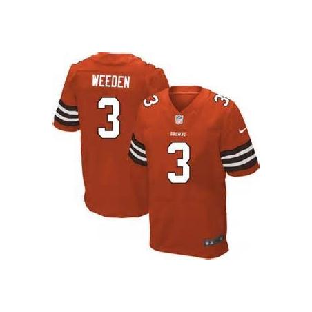 [Elite] Weeden Cleveland Football Team Jersey -Cleveland #3 Brandon Weeden Jersey (Orange)